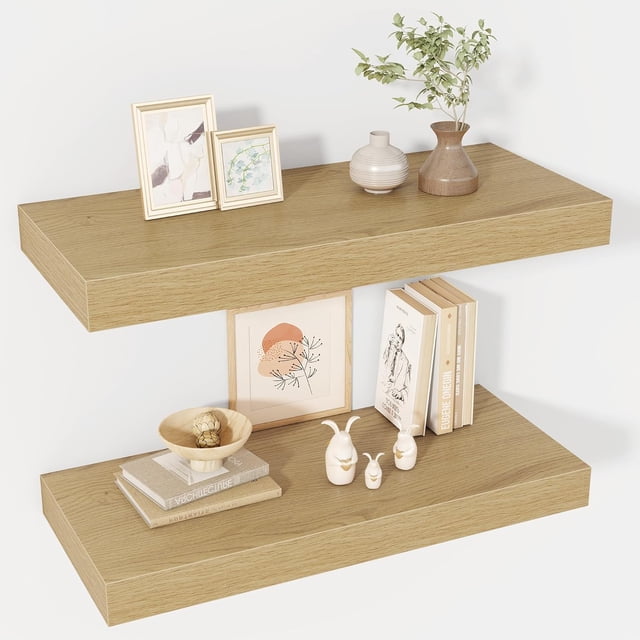 Floating Shelves Deep Floating Shelf Wall Mounted Wall Shelves Rustic Deep Bookshelf Extra Deeper & Thicker Display Shelves for Bedroom Living Room Set of