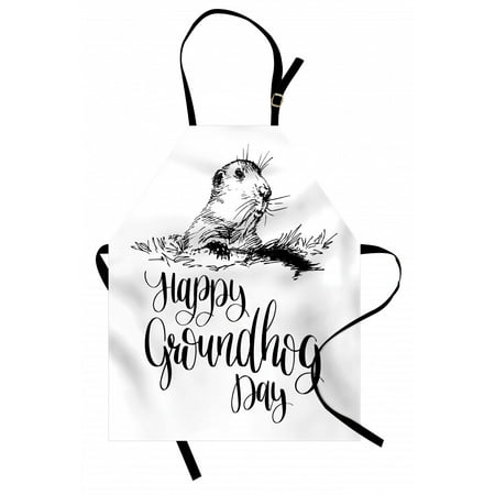 

Groundhog Day Collection Apron Monochrome Cursive Calligraphy and Sketchy Marmot Design Unisex Kitchen Bib with Adjustable Neck for Cooking Gardening Adult Size Charcoal Grey White by Ambesonne