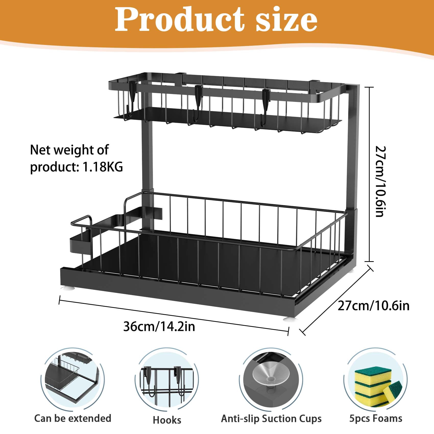 Lnrkai Under Sink Organizer and Storage, Pull Out Bathroom Cabinet Organizer, Multi-Purpose Storage Shelf for Kitchen Cabinet
