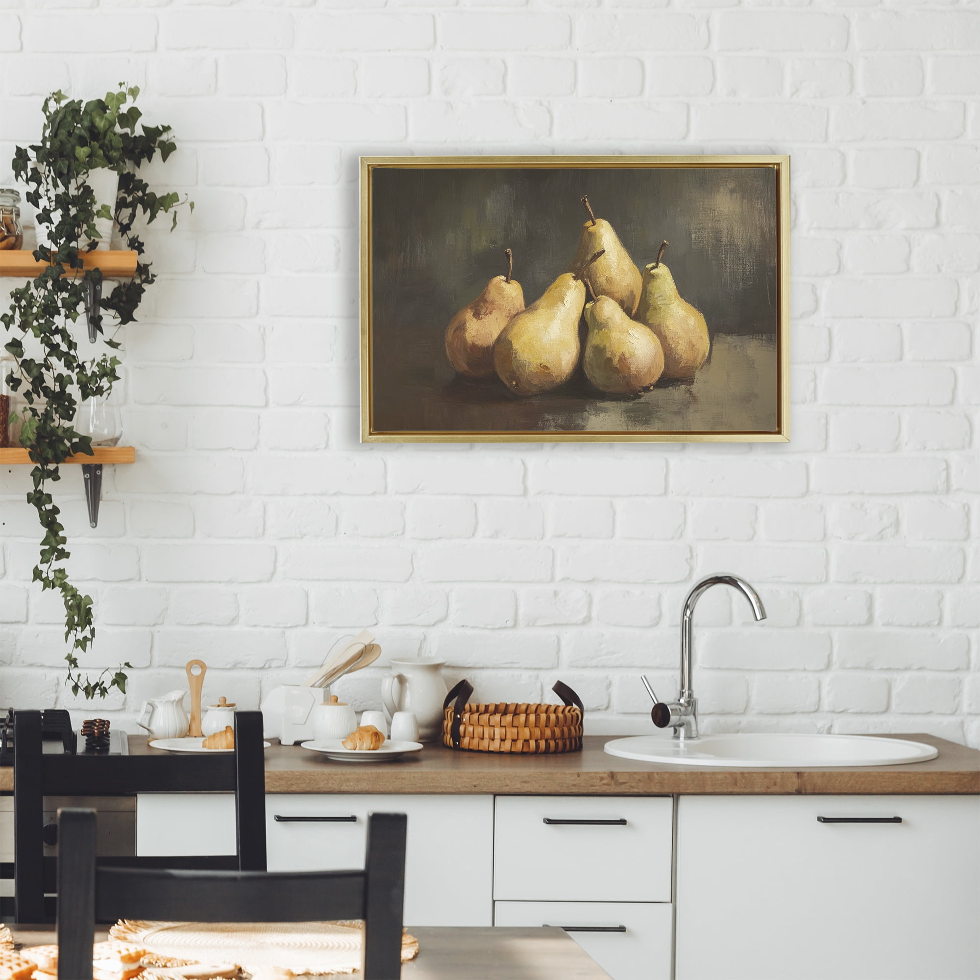 Stupell Industries Golden Pears Still Life Gold Framed Floater Canvas Wall Art, design by Petal Prints Design