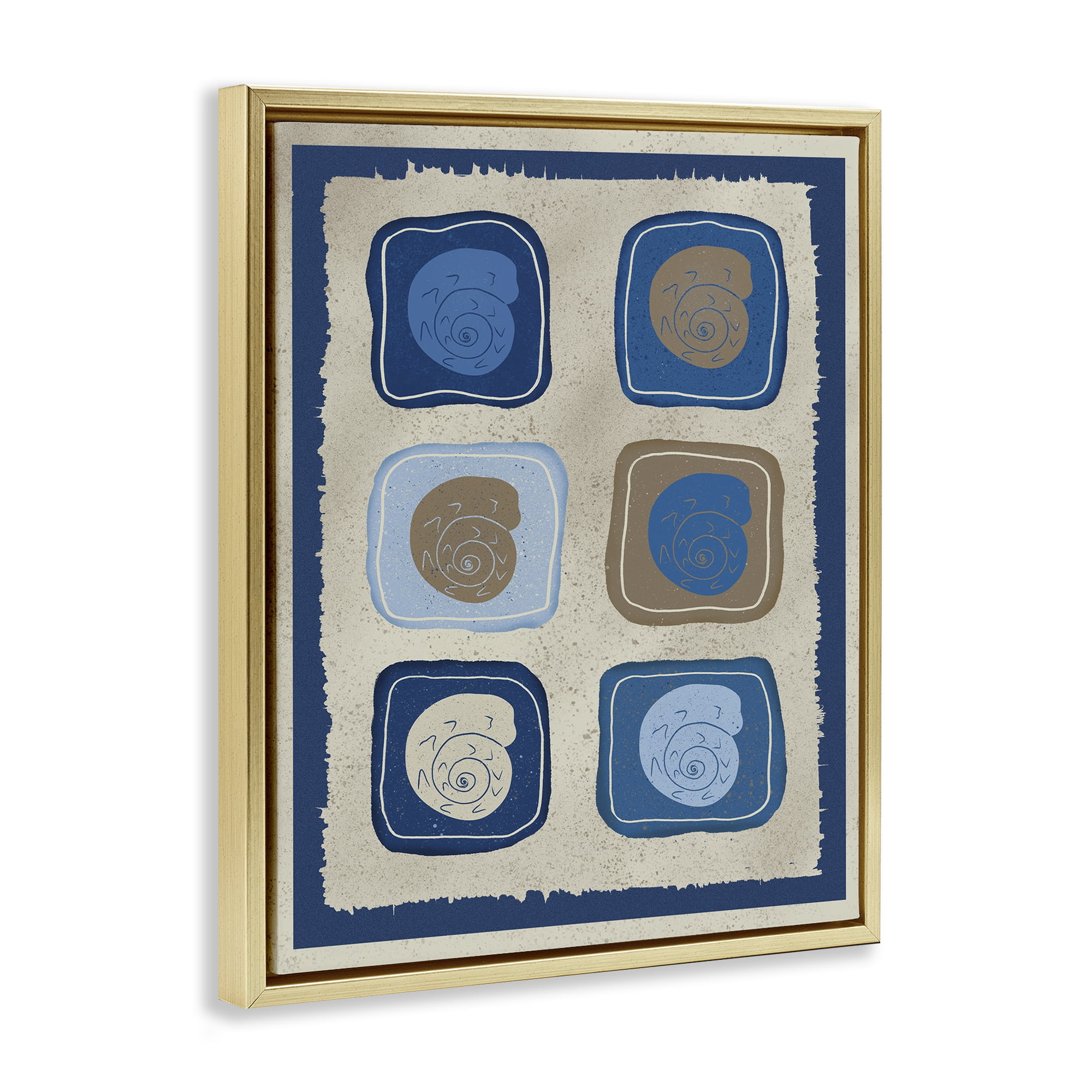 Stupell Industries Blue Blocked Nautilus Gold Framed Floater Canvas Wall Art, design by Julia Frost