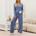 thumbnail image 6 of Usloyux Women's 2 Piece Lounge Set V Neck Long Sleeve Pullover Top and Wide Leg Pants Matching Tracksuit Outfits with Solid Casual Style, Blue XL, 6 of 8