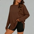 thumbnail image 2 of yillto Women's Oversized Long Sleeve Shirts Round Neck Solid Color Casual Tee Basic Workout Tops, 2 of 6