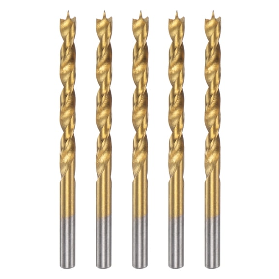 5pcs Brad Point Drill Bits 5.5mm(7/32") Dia HSS4241 Straight Round Shank Metric Brad Point Spiral Twist Drill Bits for Carpenter Woodworking Plastic Rubber, Golden