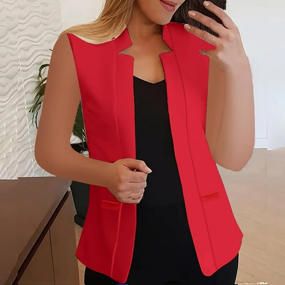 Deals Of The Day Clearance Women's Outerwear Vests Women's Autumn Solid Color Flip Tie Pocket Sleeveless Suit Jacket