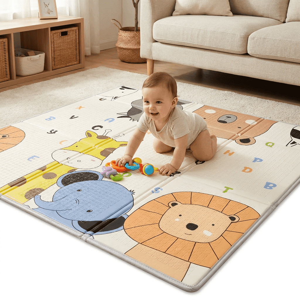 Reversible Baby Play Mat for Babies and Toddlers 74x 50 Giant Learning Playmat with Alphabet and Animal Scenes Nonslip, Nontoxic, Waterproof