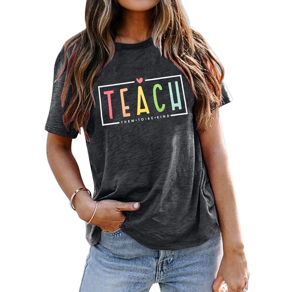KimSoong Women Summer Tops Teacher Shirts Back to School Graphic Tees Crew Neck Short Sleeve T-Shirt