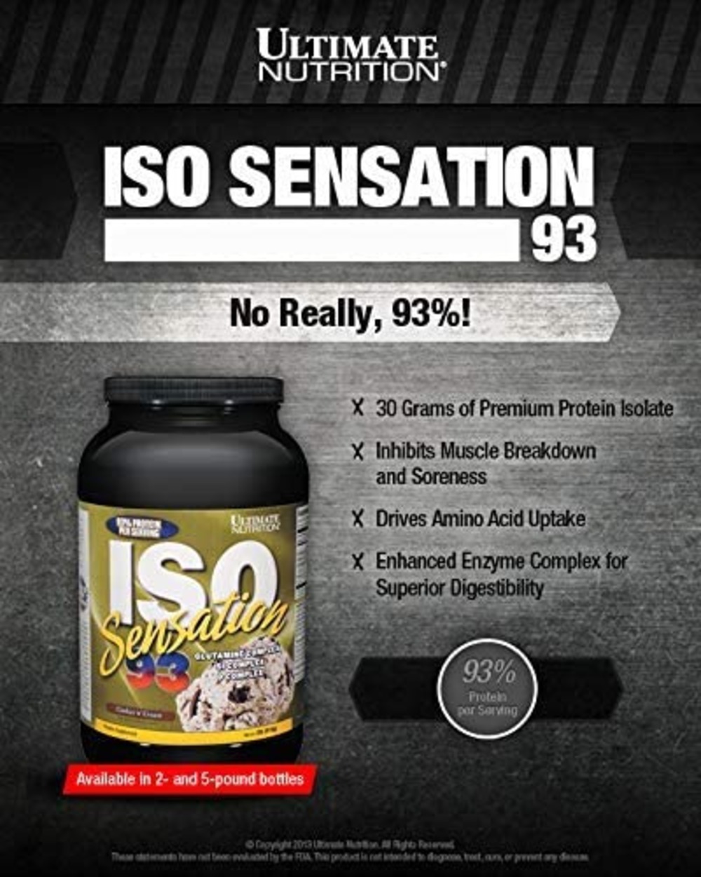 Ultimate Nutrition Iso Sensation 93 with Glutamine ,Whey Protein Isolate Powder-30 Grams of Protein-5lb