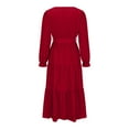 thumbnail image 4 of cfhntfmh Robes Boho pour Femmes Mode Manches Longues Portefeuille Col en V Ourlet à Volants Robe Trapèze Automne à Étages Ceinturée Fluide Midi Robes, 4 of 5