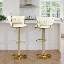 Hawsaiy Modern Velvet Bar Stools Set of 2, Adjustable Height Woven Back Bar Chairs with Footrest and Swivel for Kitchen Island & Dining Room, Beige