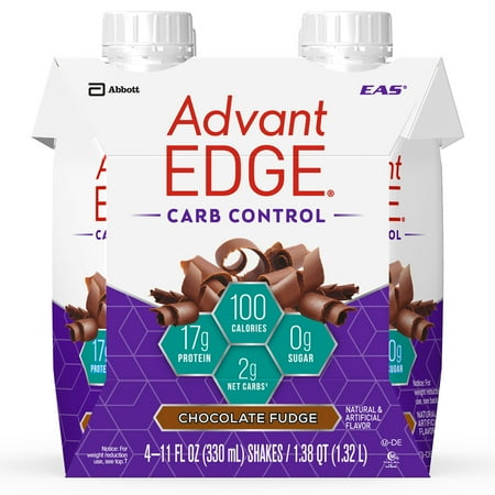 EAS AdvantEDGE Carb Control Protein Shake Chocolate Fudge Ready-to-Drink, 17 g of Protein 11 fl oz Bottle, 4 Count