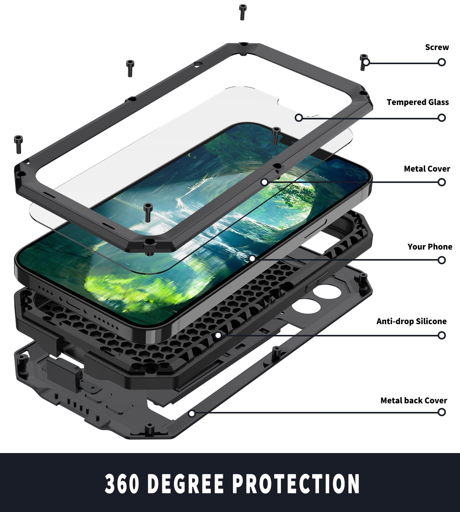 Allytech Cover for iPhone 13 Pro Max Waterproof Case, Built-in Screen Protector Full Body Heavy Duty Shockproof Kickstand Slide Camera Lens Protective Case for iPhone 13 Pro Max 6.7" 2021, Black