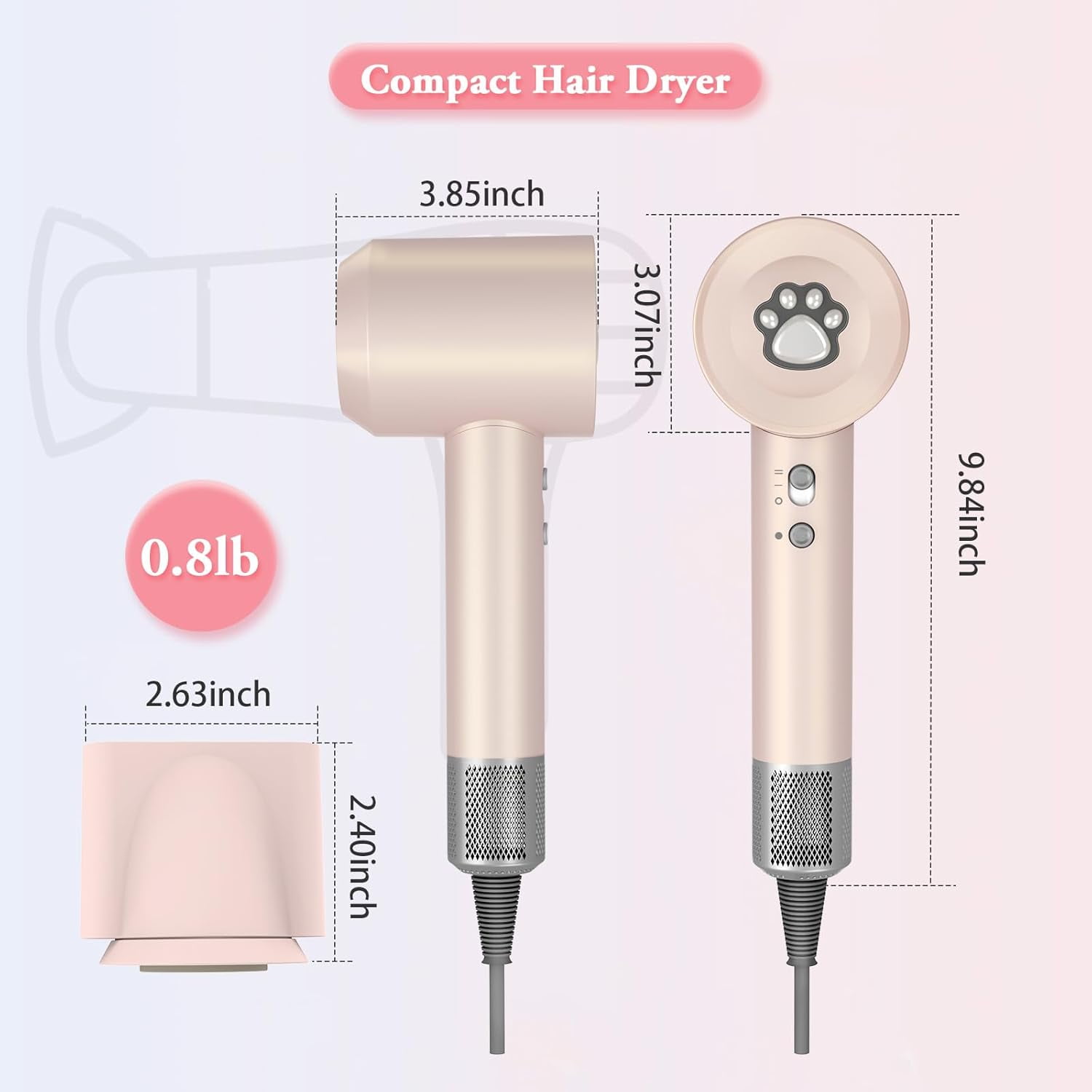 Makeatree Hair Dryers for Women, Fast Drying 1300W Ionic Hair Blow Dryer for Styling Curly Straight Hair,Professional Low Noise Lightweight Design for Home Travel (Pink)