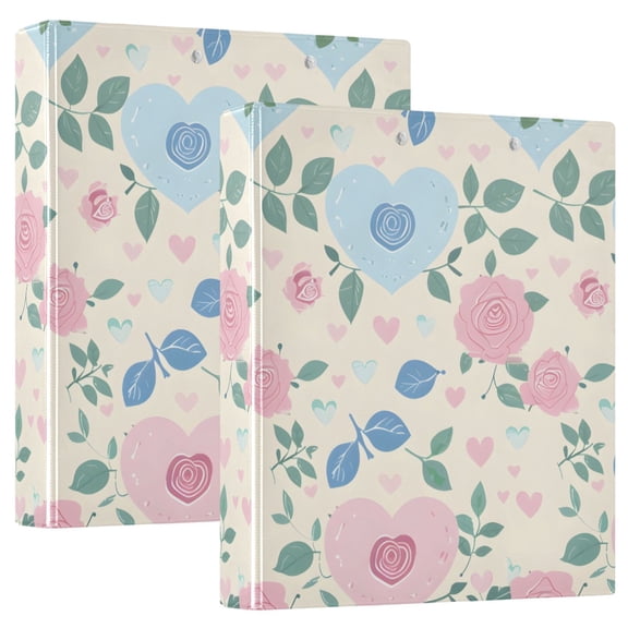 Pastel Hearts and Roses Hardcover 3 Ring Binder 1.5” Round Rings Letter Size Paper Pockets for School Office Supplies