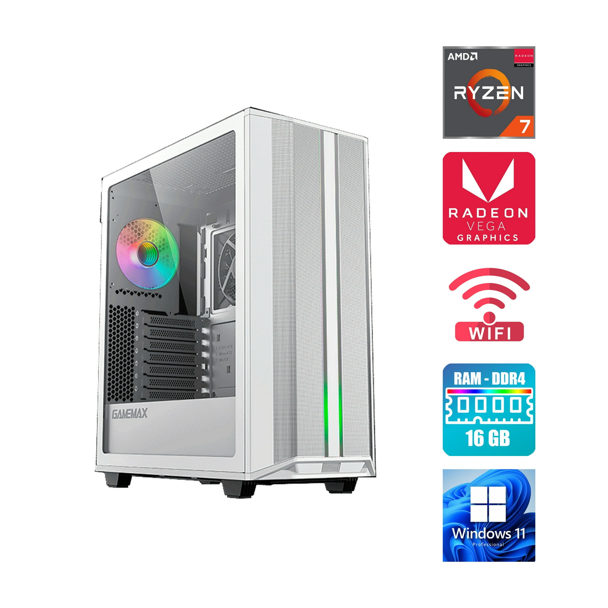 Pc Gamer Amd Ryzen 7 5700G - Gráficos Vega - 16 Gb Ram - Ssd 500Gb M.2 - 2 Tb Hdd - Gamemax Precision White