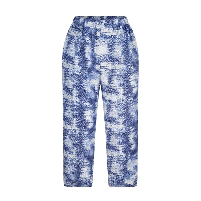 Birdeem Pantalon Grand Décontracté en Coton et Lin Imprimé pour Femme