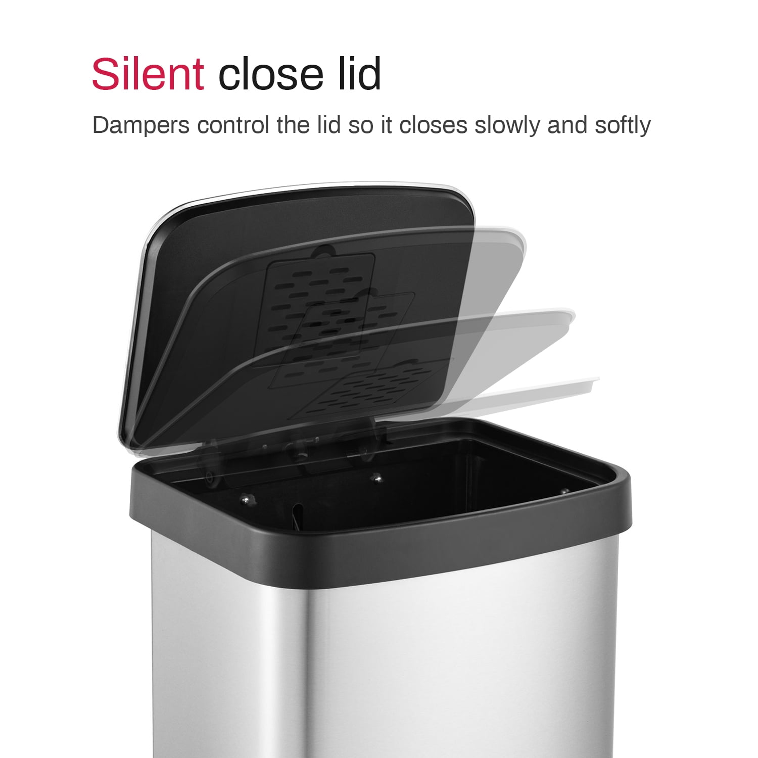 Innovaze 14.5 Gallon Trash Can, Stainless Steel Rectangular Step on Kitchen Garbage Can, Silver