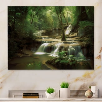 Free Shipping! Designart Autumn Mountain Waterfall Metal Wall Art