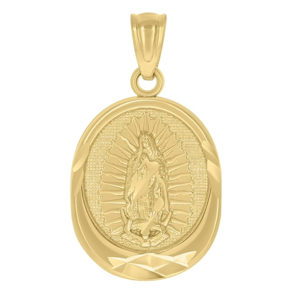 10kt Real Yellow Gold Unisex Diamond -Cut Lady Of Guadalupe Religious Charm Pendant