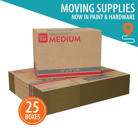 (25 pack) Pen+Gear Medium Heavy Duty Kraft Moving Boxes, 22 Inches x 13 Inches x 15 Inches