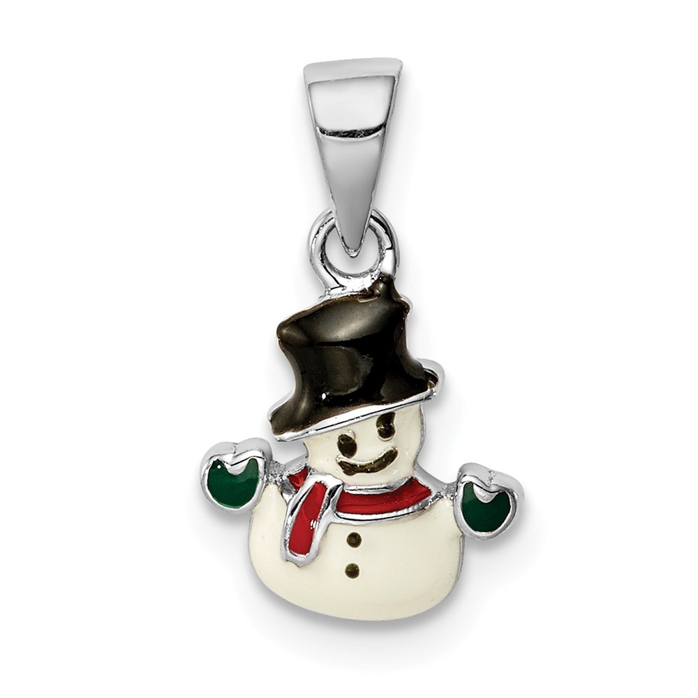 925 Sterling Silver Polished Open Back Red Enameled Mini Snowman Pendant -  Accessories and Jewelry