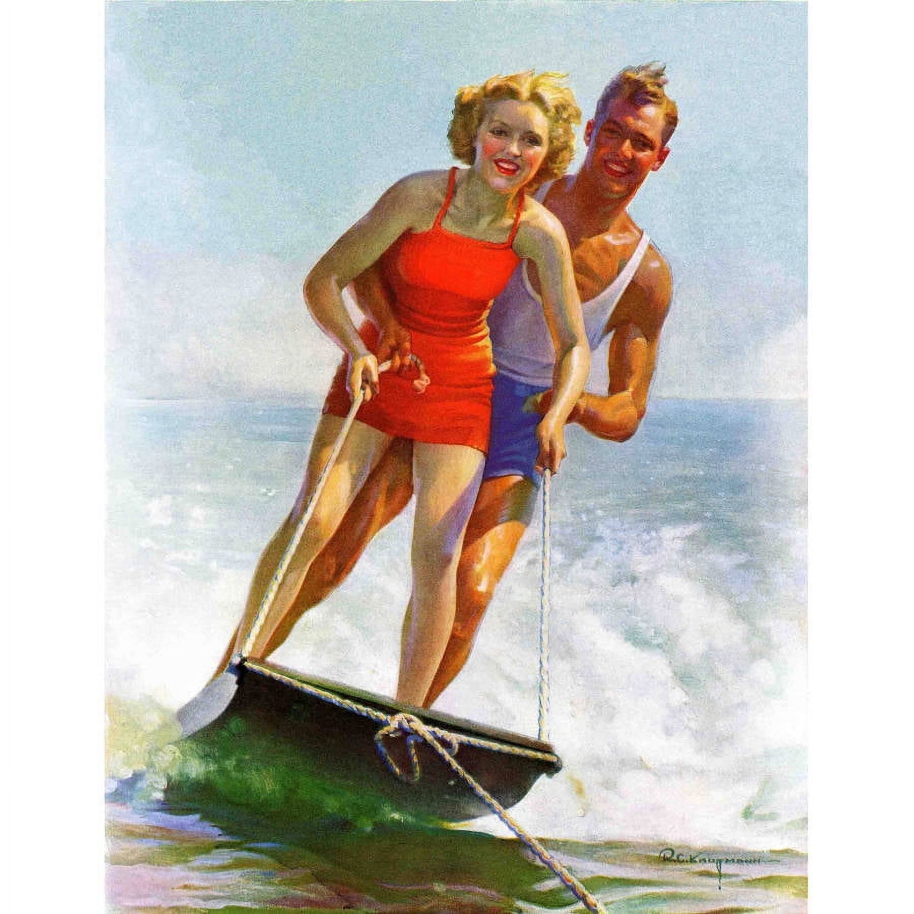 Marmont Hill Ski Boarding Couple by Robert C. Kauffmann Painting Print on Canvas
