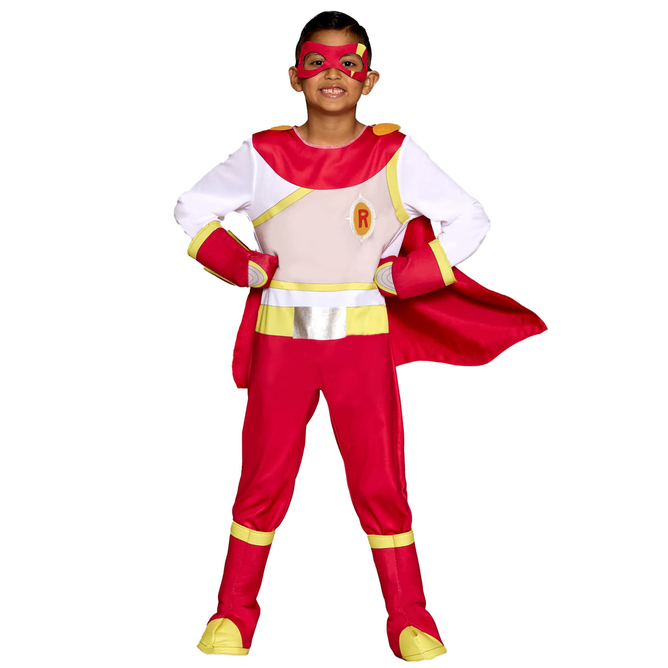 Ryan's World, Red Titan Jumpsuit Costume for Children with Cape and Mask, Boys Size Small
