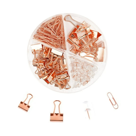 110 PCS Office Supplies, Paper Clips, Binder Clips and Push Pins Set, Paperclips Thumb Tacks Home and Desk Supplies, Desk Organized (Rose Gold)