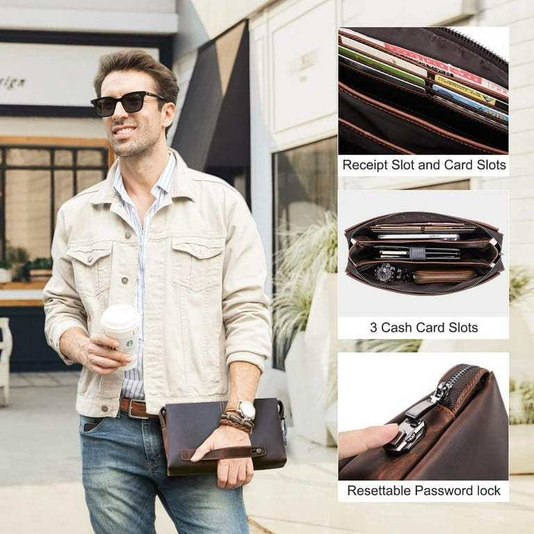Mens clutch bag leather business bag PASSWORD LOCK hand bag wallet purse  for men
