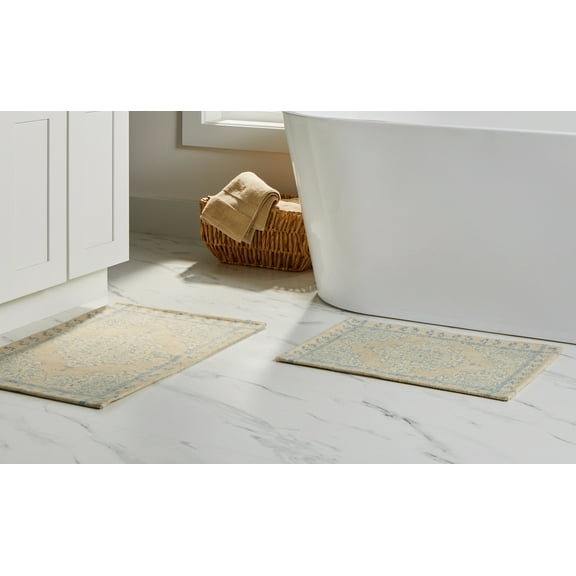 Better Homes & Gardens Beige Kaston Medallion 2-Piece Bath Rug Set, 17" x 24" & 20" x 30"