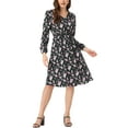 thumbnail image 4 of INSPIRE CHIC Women's Floral Print Swing Long Sleeve V-Neck Midi Dress, 4 of 5