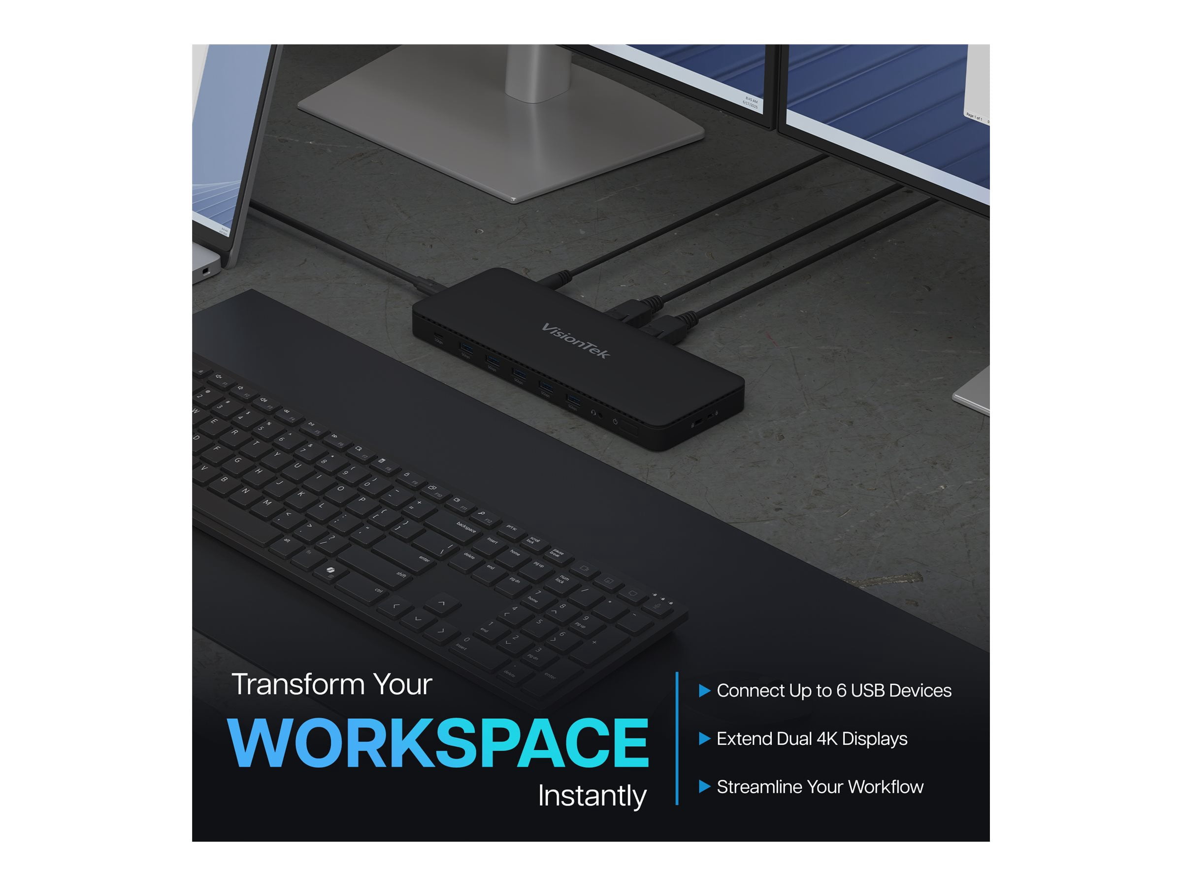 VisionTek VT4600DL Universal Dual 4K Docking Station 100W Charging (USB-A, USB-C) - for Notebook, Laptop, Desktop, Monitor, Mobile Device - Charging Capability - 100 W - USB Type C, USB Type A - 2 ...