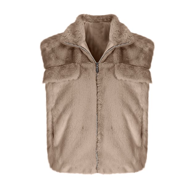 Chaqueta y abrigo informales sin mangas y sin capucha para mujer, de invierno, cálidos, de color liso, con cremallera y bolsillos, de imitación, sin mangas