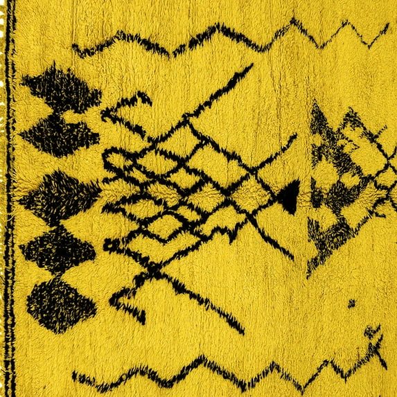 Ahgly Company Indoor Square Abstract Yellow Modern Area Rugs, 7' Square