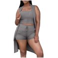 thumbnail image 1 of Mujeres Casual Verano Cuello redondo Sin mangas Tops y pantalones cortos Conjunto de tres piezas Traje Wmkox8yi  bvn3694, 1 of 9