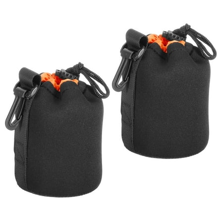 Uxcell Camera Lens Bag, 3.5" IDx5.5" H Drawstring Lens Pouch with Thick Protective Neoprene, Black Orange 2Pack