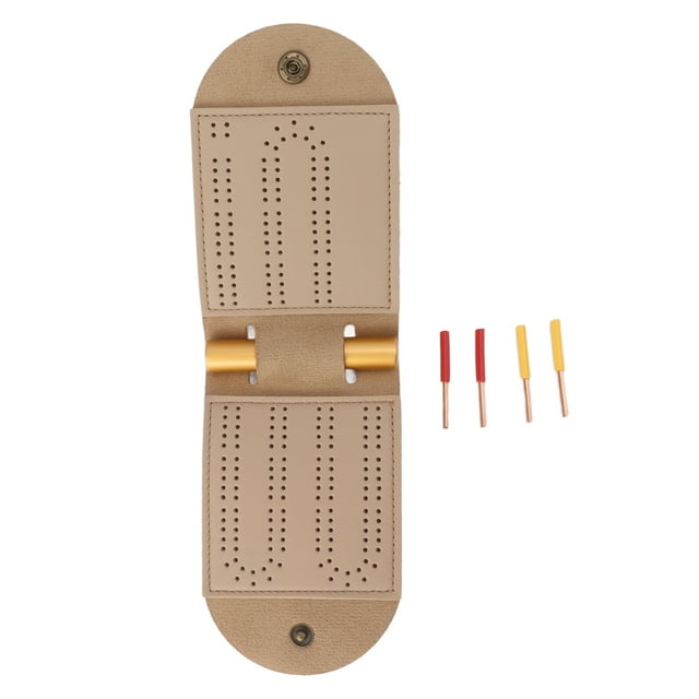 Tablero de juego de viaje portátil y plegable de cuero sintético con 4 clavijas.