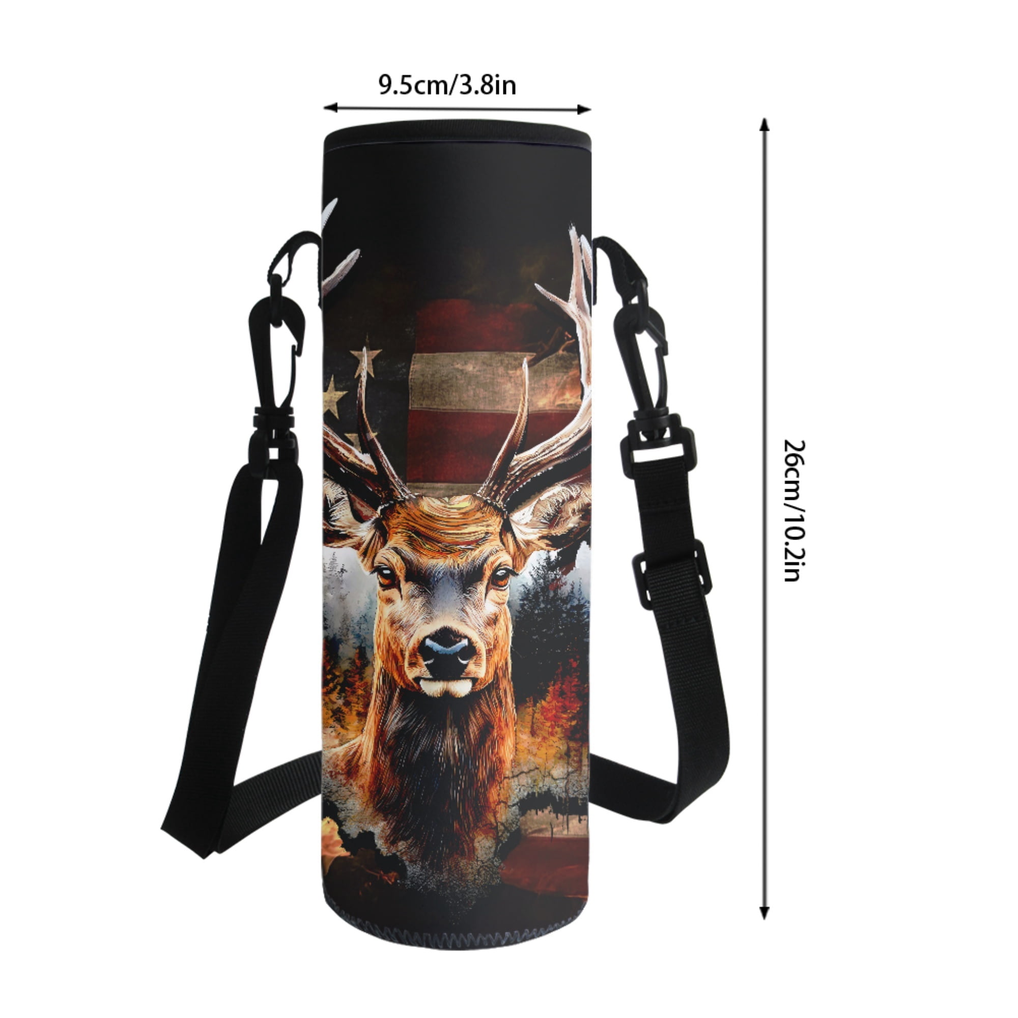 Xixirimido 4th of July American Flag Hunting Deer Pattern School Backpack for Kids 4Pcs Set 17" Durable Bookbag, Thermal Lunch Bag, Pencil Pouch, Water Bottle Carrier for Boys Students