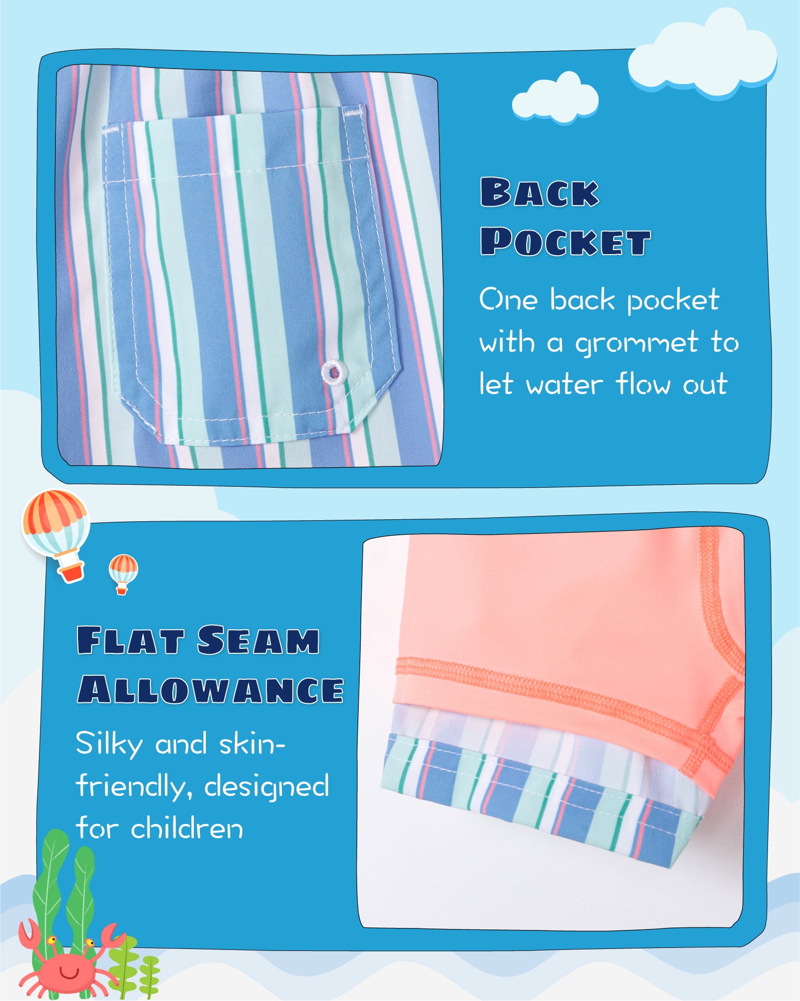 SURF CUZ Boys Swim Trunks with Boxer Brief Liner Toddler Boy Stretch Swimsuit Shorts Quick Dry Swimming Trunks Bathing Suit