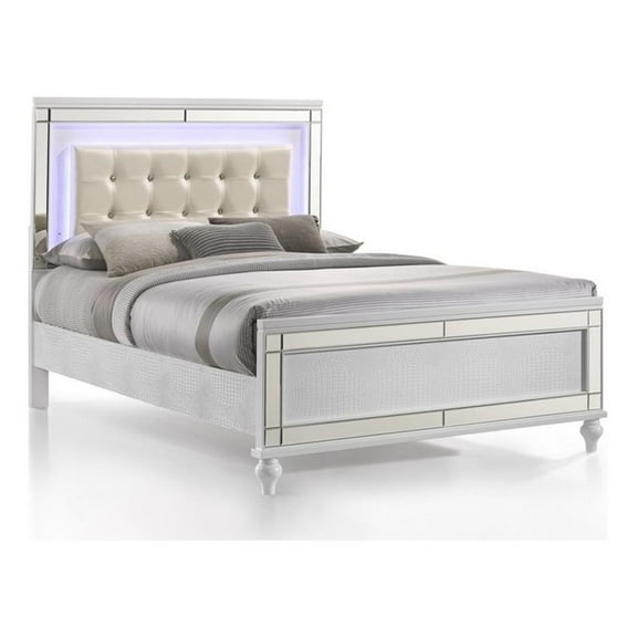 New Classic Furniture Valentine Solid Wood Full Size Lighted Bed in White