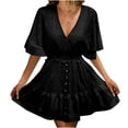 thumbnail image 1 of QIPOPIQ Robe Printemps Été pour Femmes Décontractée en Dentelle à Volants à Manches Courtes Portefeuille à Col en V Liquidation, 1 of 5