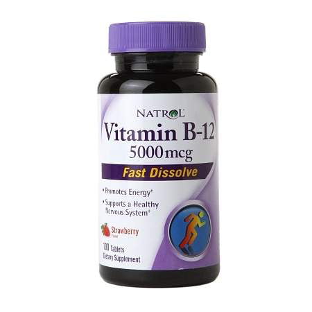 Natrol vitamine B-12 5000mcg Dissoudre rapide, Comprimés Fraise 100,0 ch (paquet de 12)