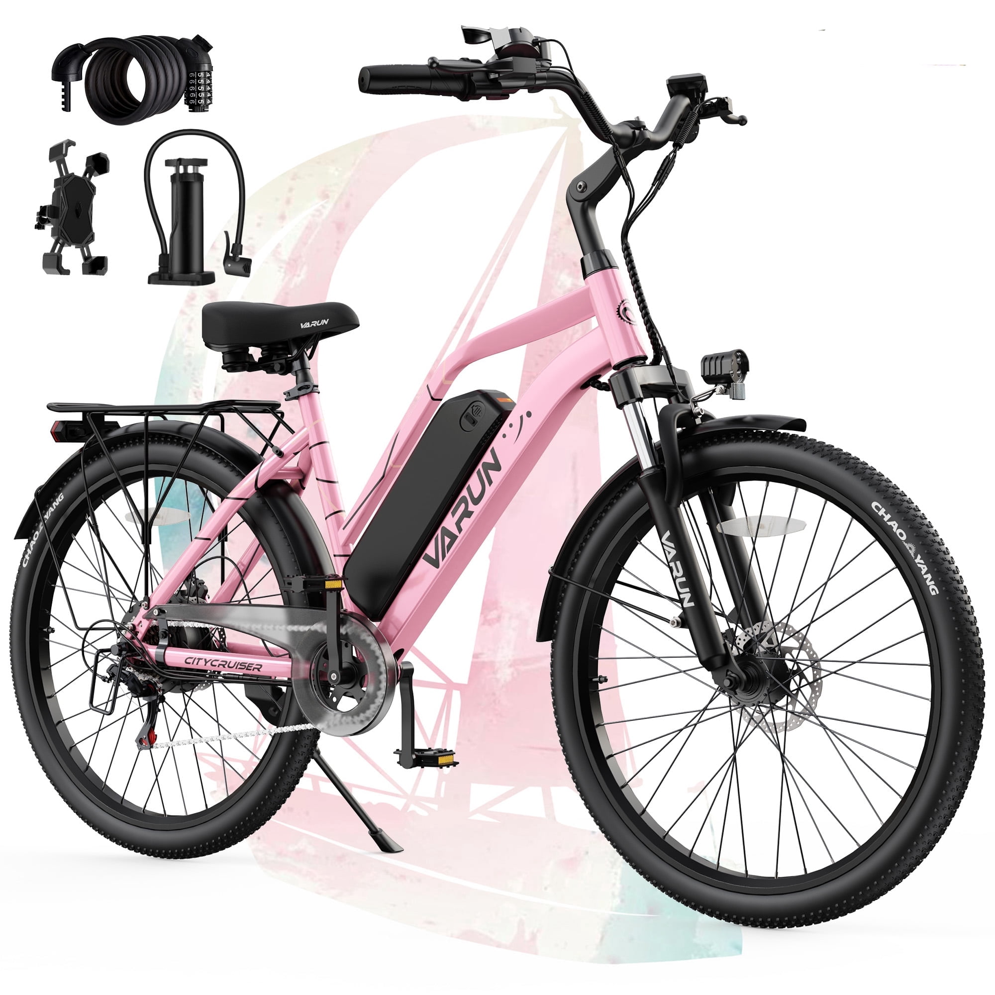 VARUN Electric Bike, 24" EBike with 750W Peak Motor, 48V 374.4Wh Removable Battery, 20+MPH, 7-Speed Gears, Includes Bike Pump, Phone Holder & Bike Lock - Electric Bicycle for Adults, UL2849