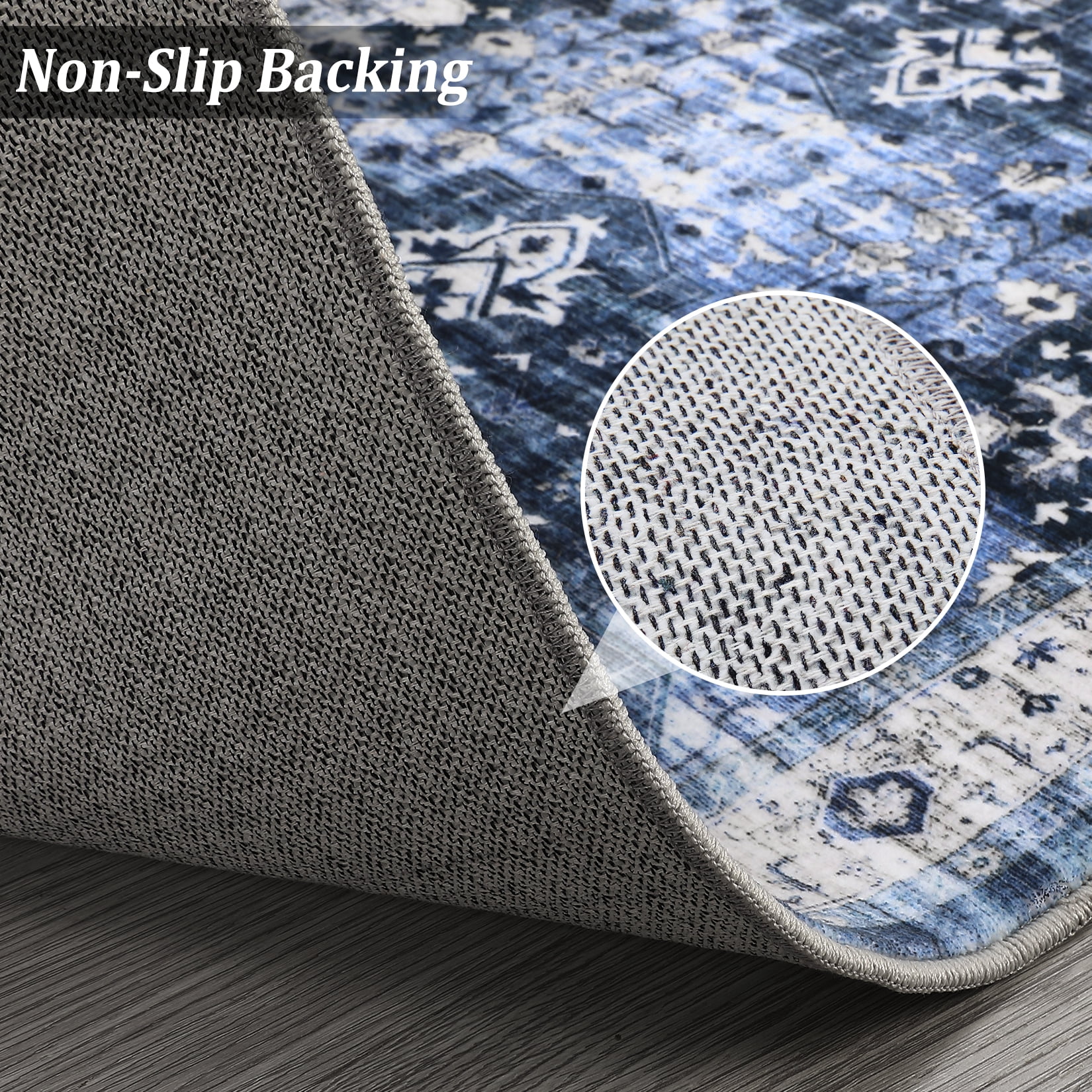 Hasoo Area Rug 4' x 6' Machine Washable Area Rug Indoor Vintage Rug 4' x 6' Persian Rug Bohemian Area Rug for Living Room Bedroom, Blue