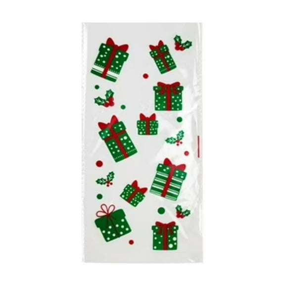 50Pcs Christmas Bags Plastic Christmas Bags for Candy Cookie Present Wrap Xmas/ Christmas Sticker Green A