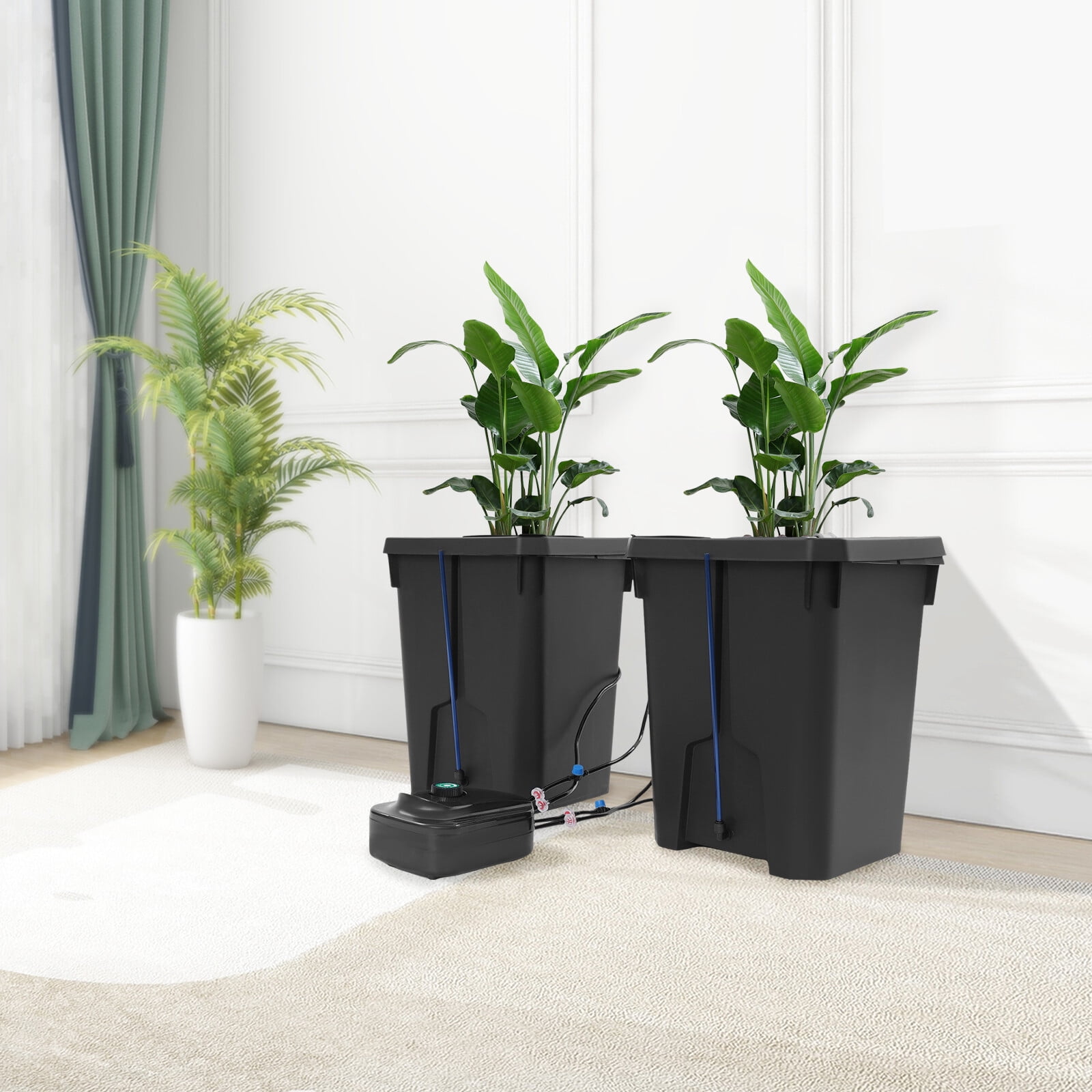 2-Pack Black PP Hydroponics Growing Buckets 7.13Gal - 110V Drip Irrigation System for Home & Commercial Gardening