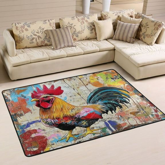 Non-Slip Area Rug 36"x24" Indoor Washable Floor Mats Carpet Printed for Living Room, Bedroom, Home Decor Colorful Rooster