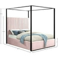 thumbnail image 3 of Meridian Furniture Jax Contemporary Wood Tufted Canopy Bed, Queen, Pink, 3 of 5