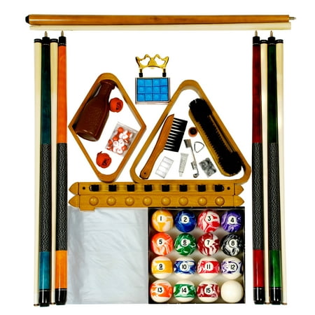 Pool Table Accessories Kit - Billiard - Pool Table Accessory Kit W/ Swirl - Marble Style Ball Set Oak Finish
