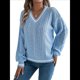 thumbnail image 3 of Suéter de Punto con Cuello en V y Larga para Mujer, Otoño 2025, Top Tipo Jersey, , Suave, Elegante y Casual. Azul S, 3 of 10